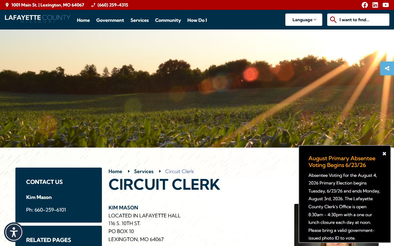 Lafayette County Circuit Clerk records contact page