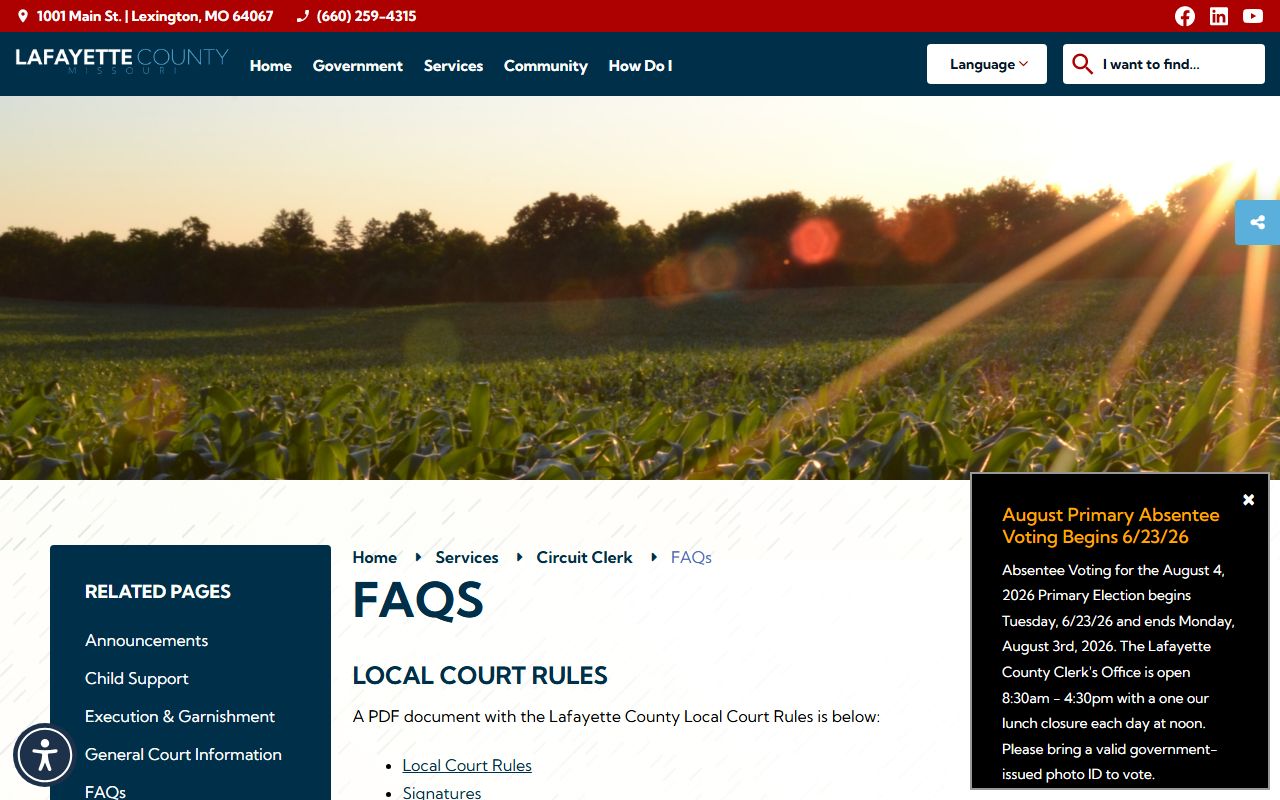 Lafayette County court dockets Circuit Clerk FAQ