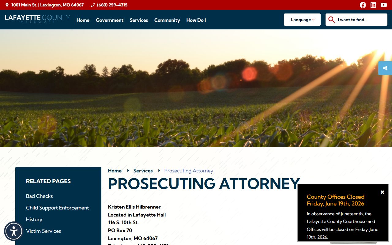 Lafayette County criminal court records Prosecuting Attorney office