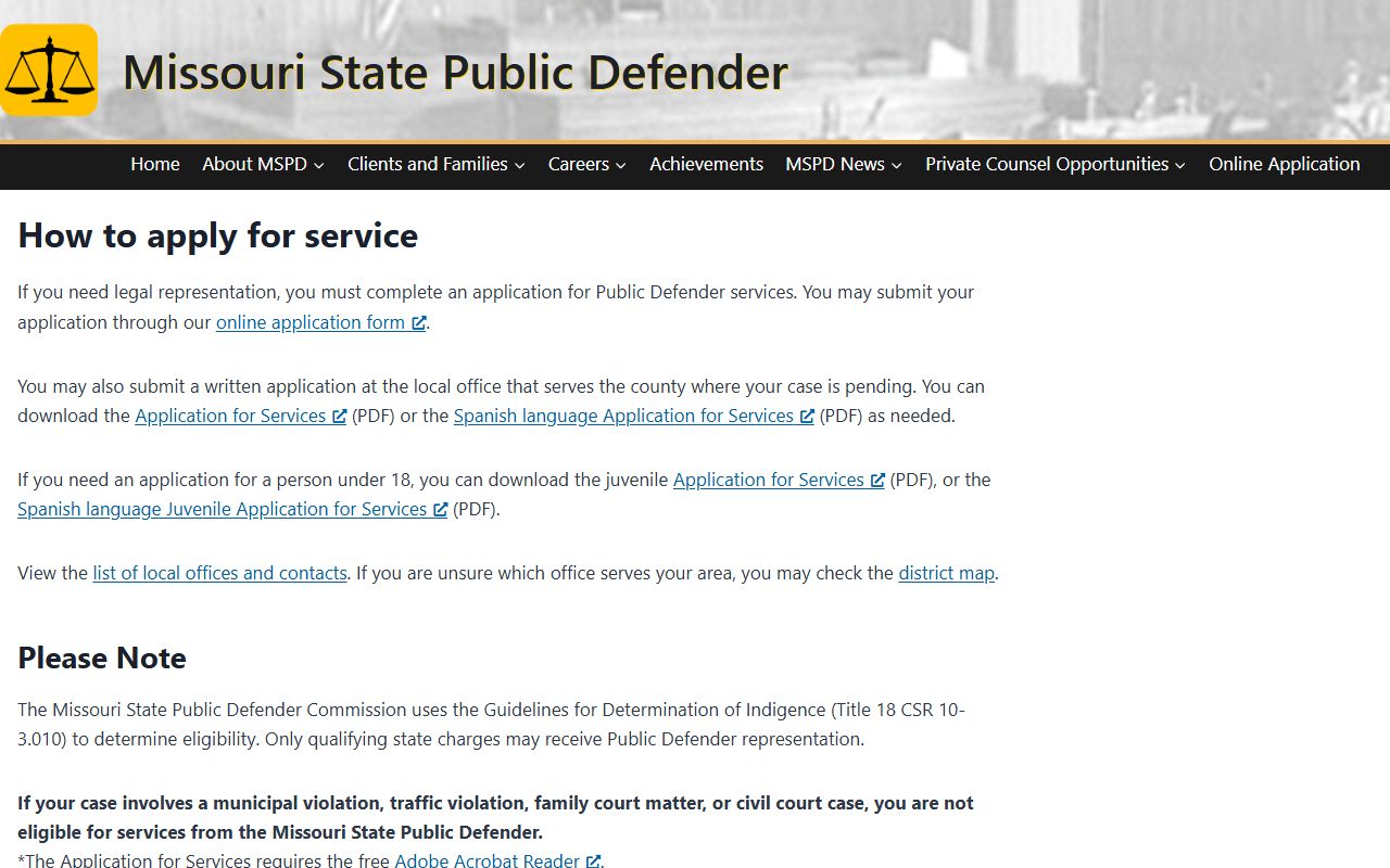 Lafayette County criminal court records Public Defender application process