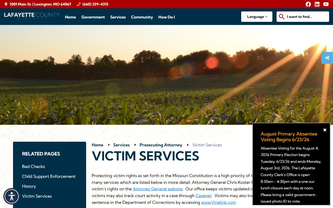 Lafayette County criminal court records Victim Services Case.net tracking
