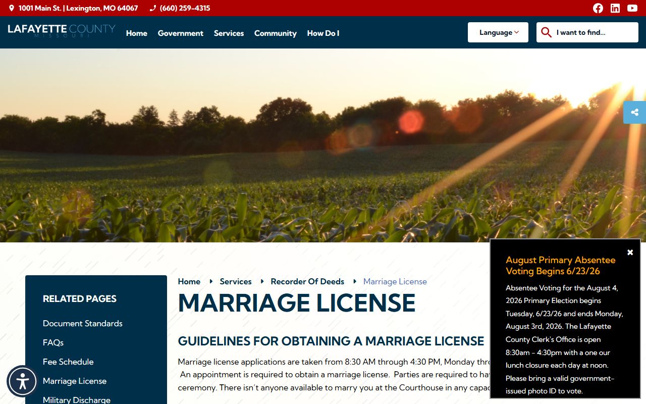 Lafayette County marriage records marriage license requirements