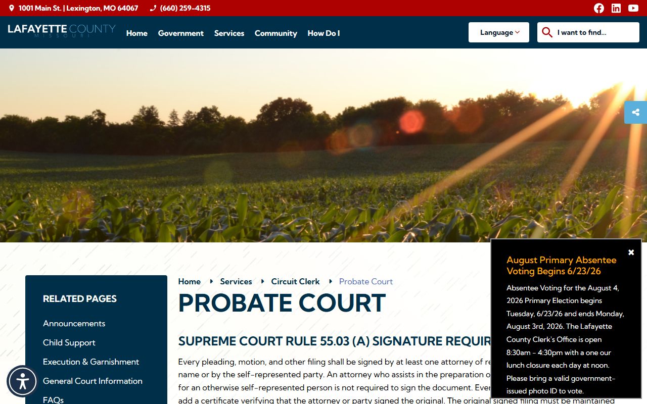 Lafayette County probate records Probate Court page