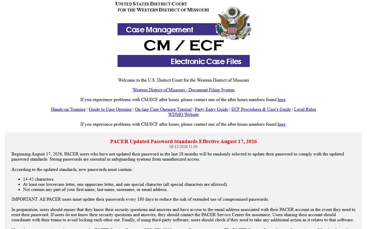 Lafayette County warrant records Western District CM ECF access